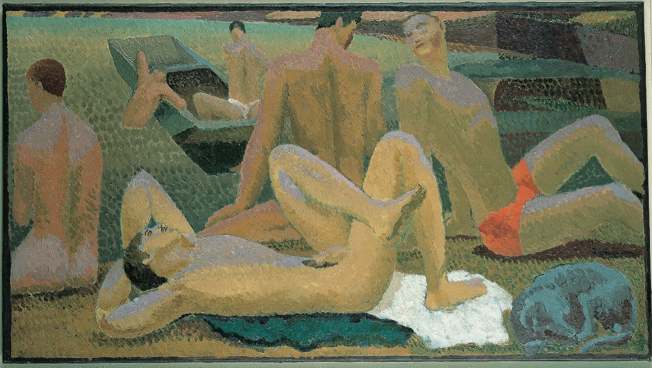 Duncan Grant, Bathers by the Pond, c1920-21. Oil on canvas, 49 x 90 cm, Pallant House Gallery © 1978 Estate of Duncan Grant, courtesy Henrietta Garnett / DACS 2016