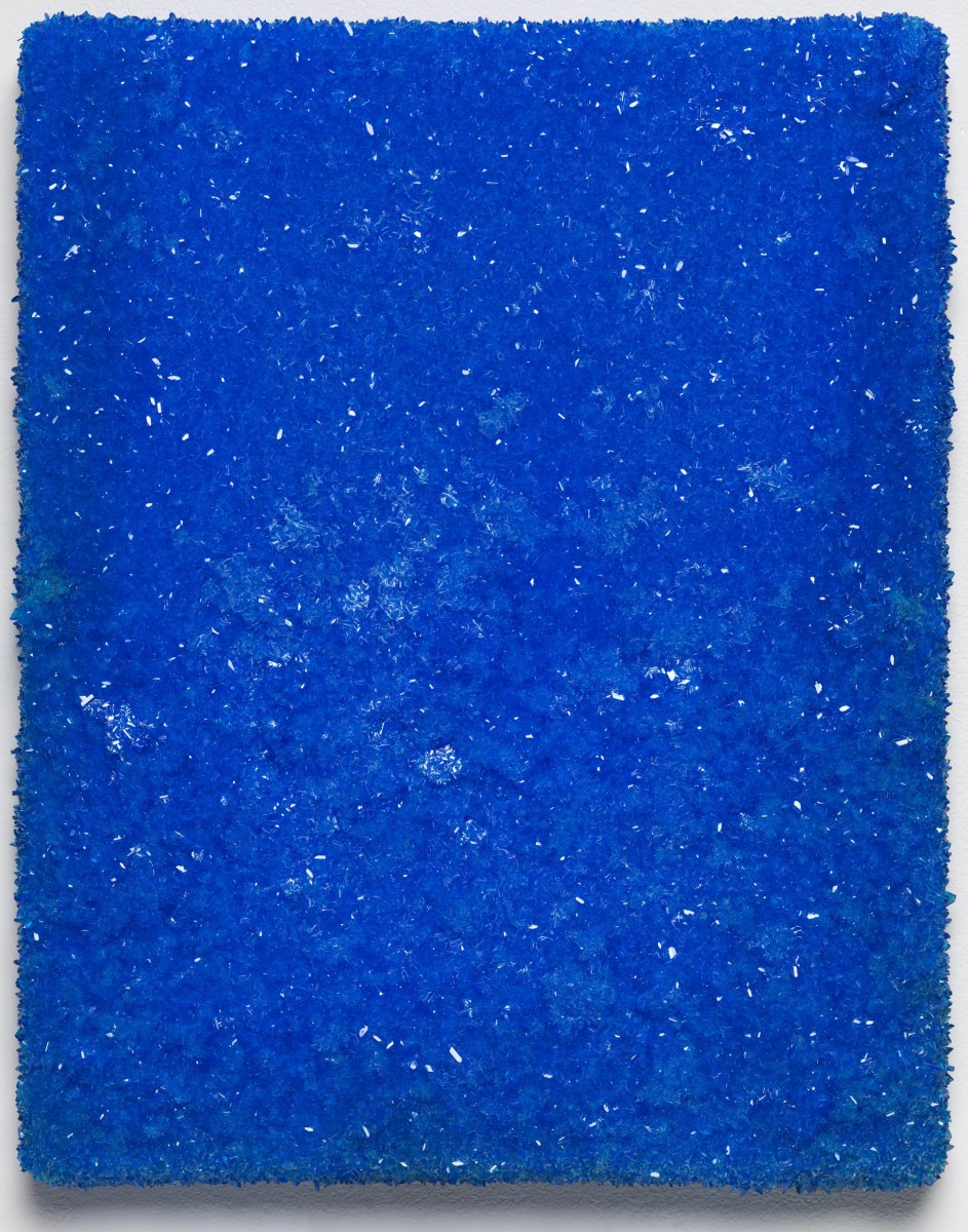 Roger Hiorns, Untitled, 2015, copper sulphate on canvas, 31 x 25 x 3.5cm. Courtesy Corvi-Mora, London. Photography Marcus Leith, London.