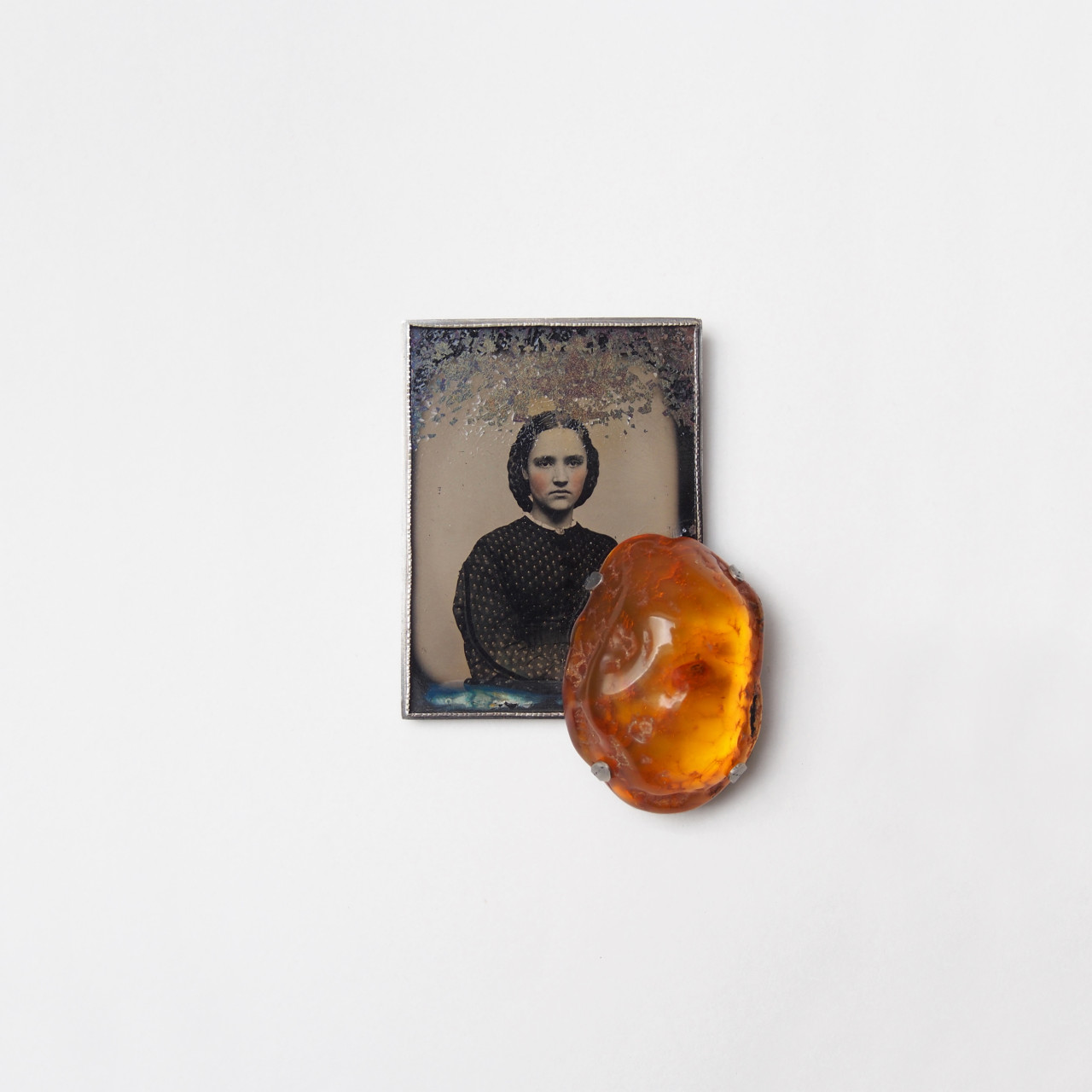 Bettina Speckner, Amber Girl, 2015. Ferrotype, silver, amber, 8 x 5.5cm. Courtesy of the artist