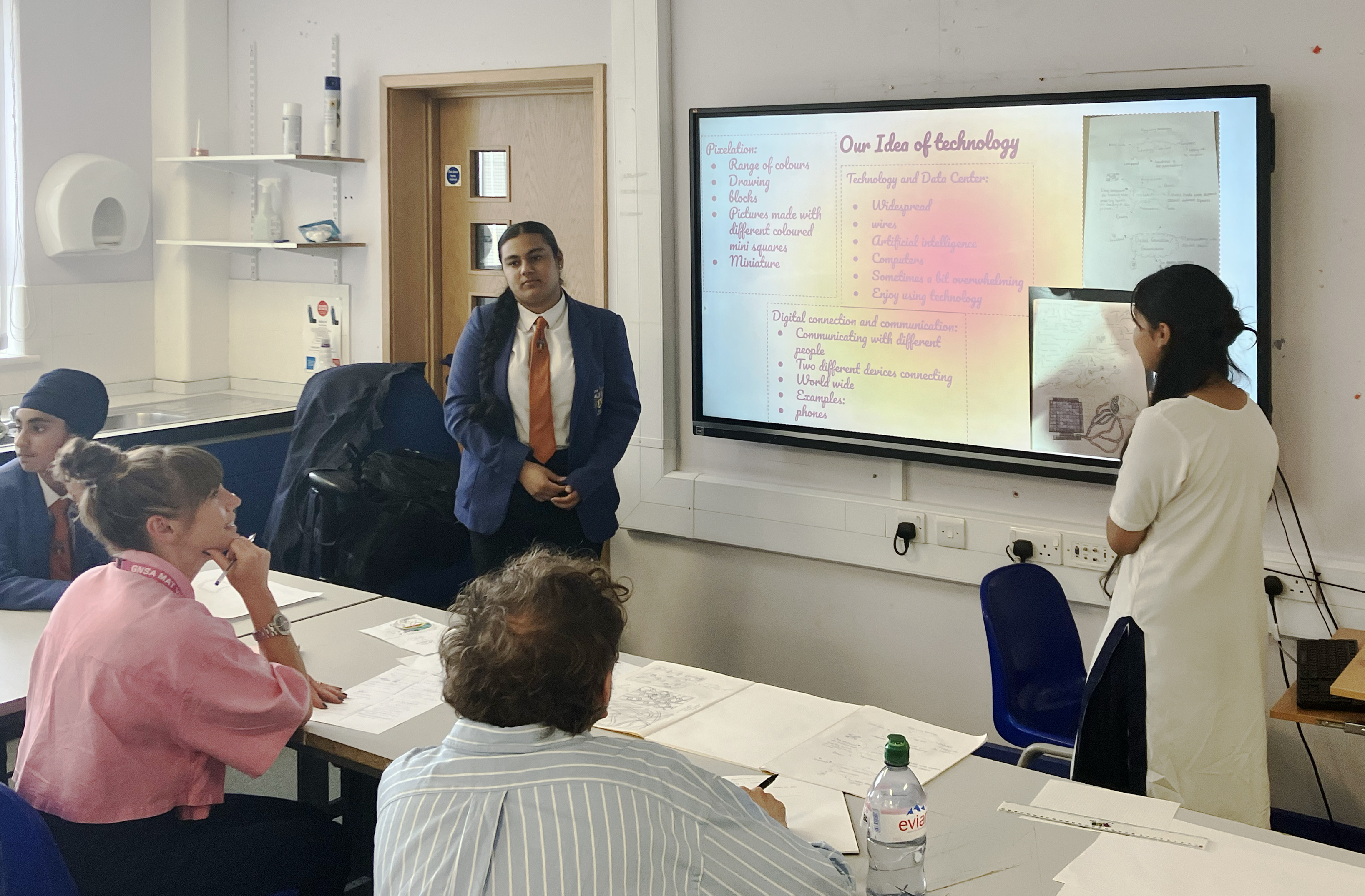 Student team presented their initial ideas to artist James Lambert and *Consultancy Senior Art Producer Lisa Slominski during the third workshop at the Guru Nanak Sikh Academy in Hayes. 