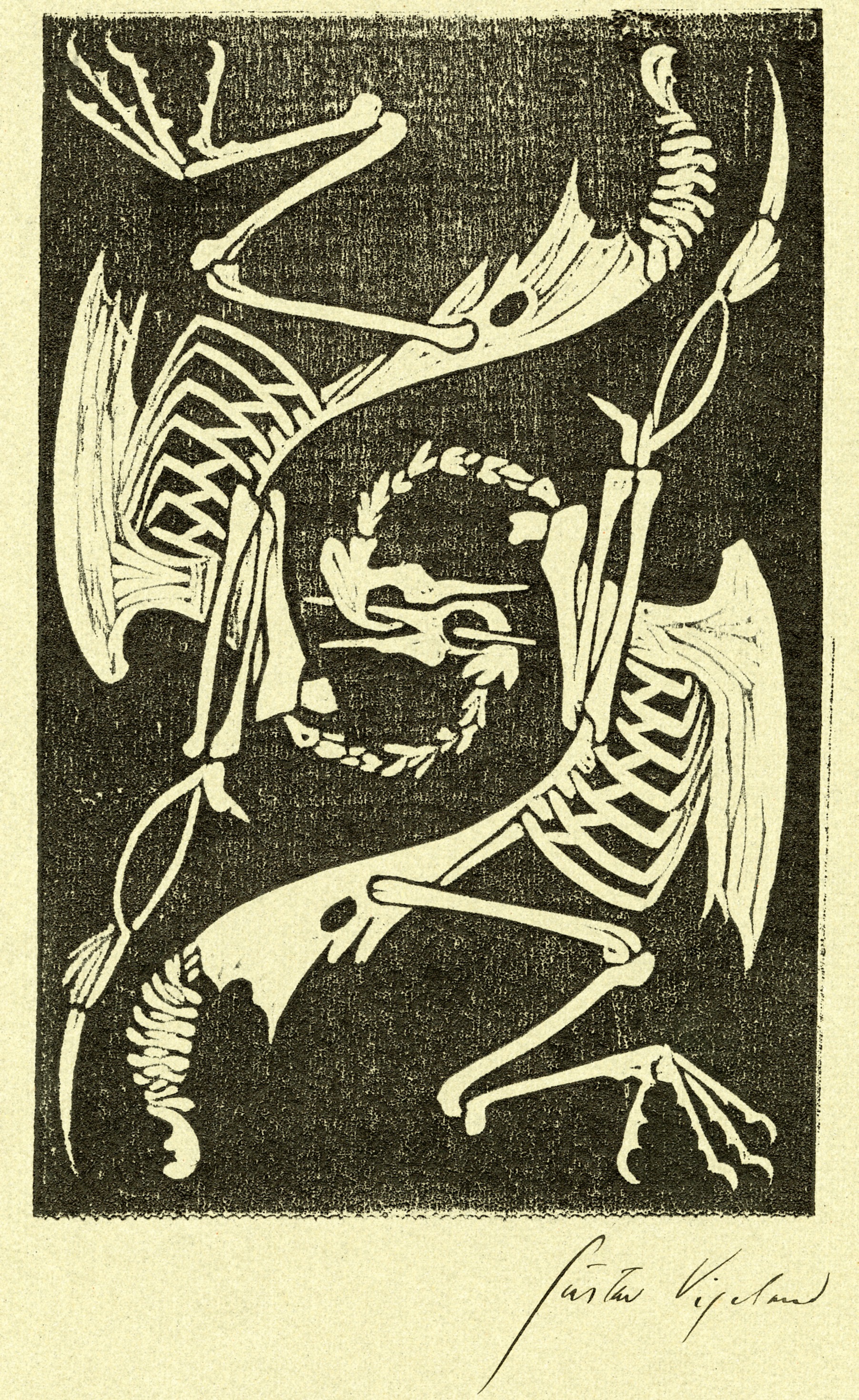 Two interlinked skeletons of birds (1924)