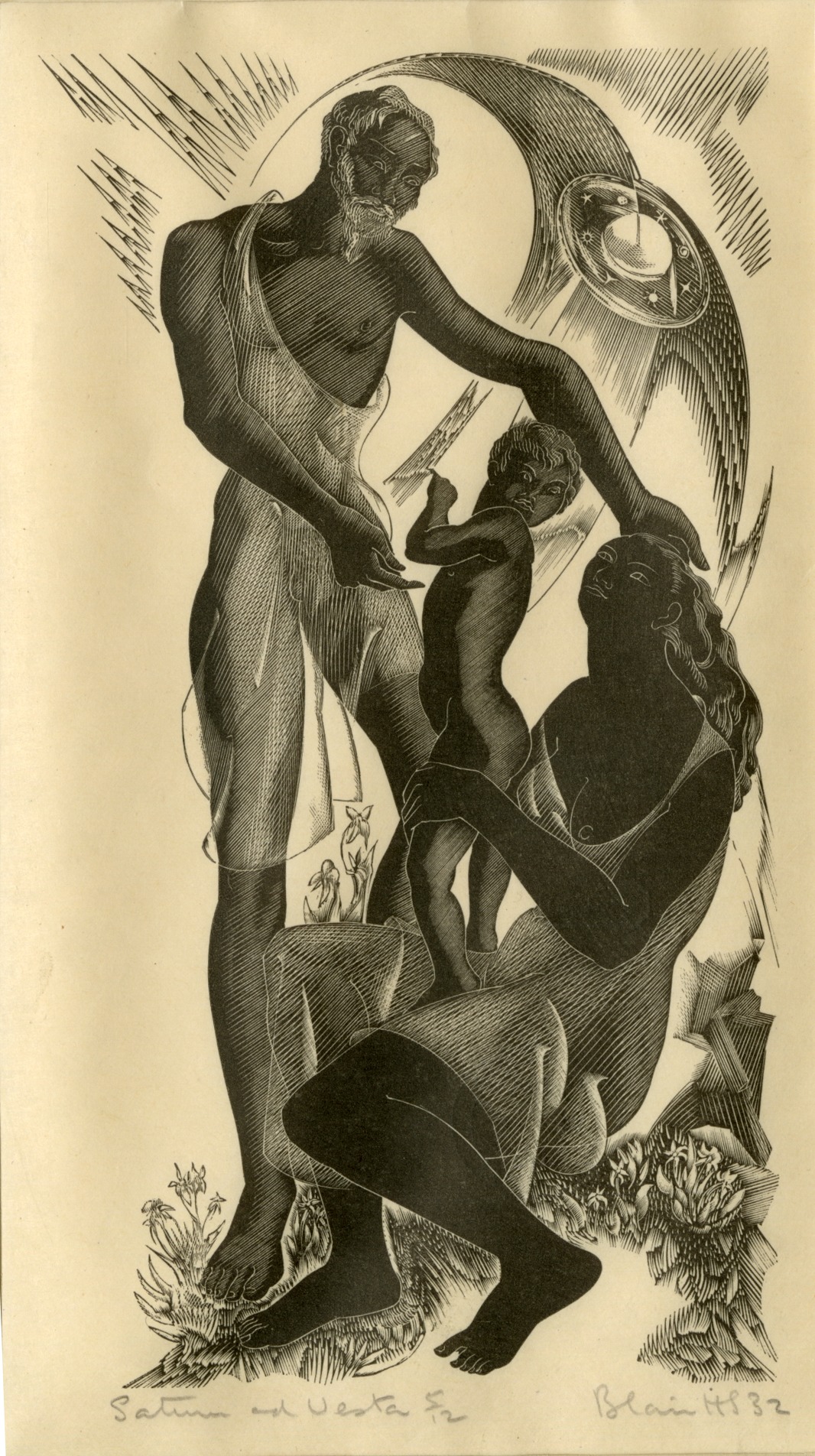 Saturn and Vesta (Illustration to John Milton's Four Poems, Gregynog Press, 1933) (1932)