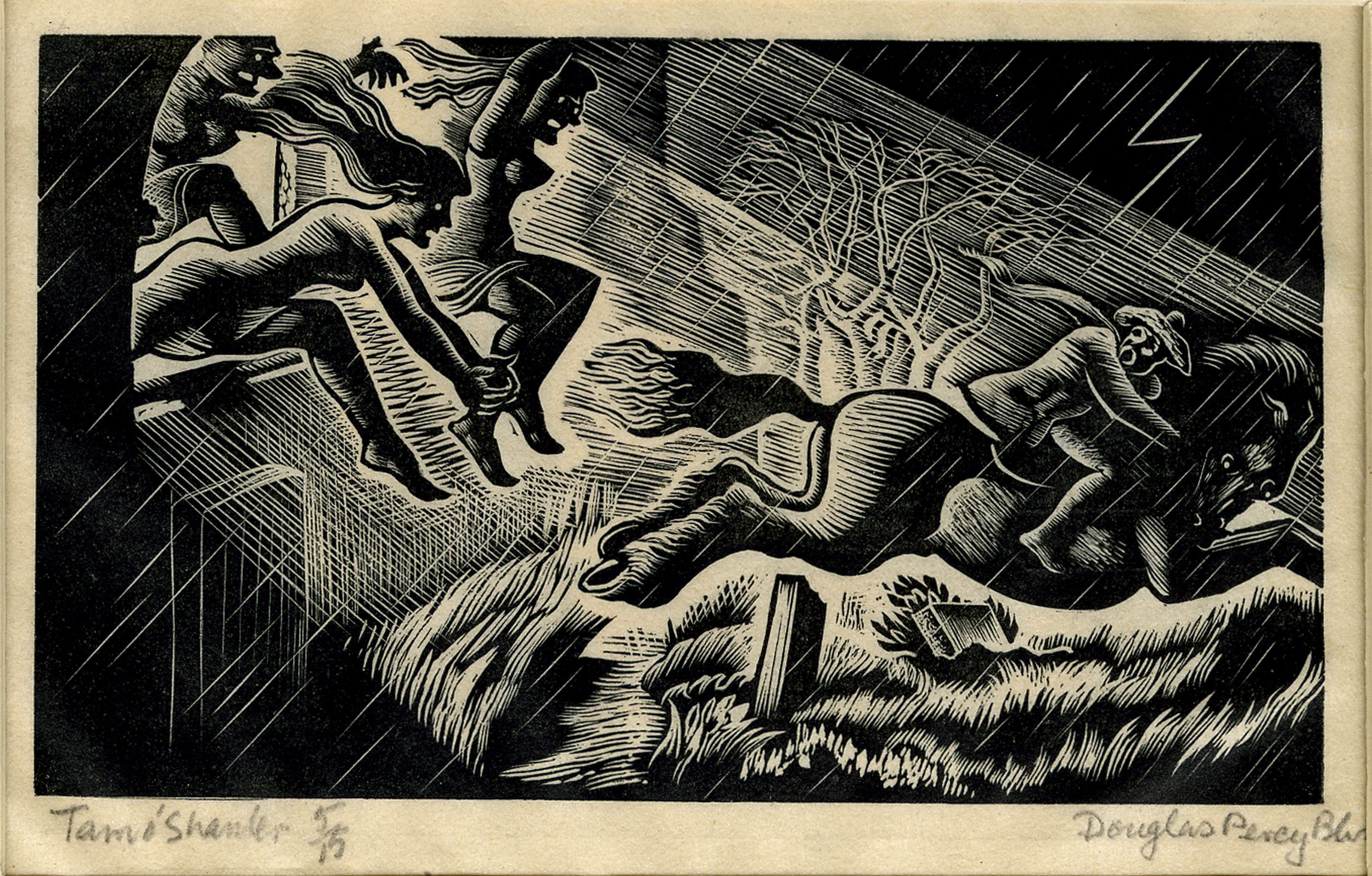 Man racing off on horse (Illustration to Robert Burns's 'Tam O'Shanter' in Douglas Percy Bliss's 'The Devil in Scotland') (1934)