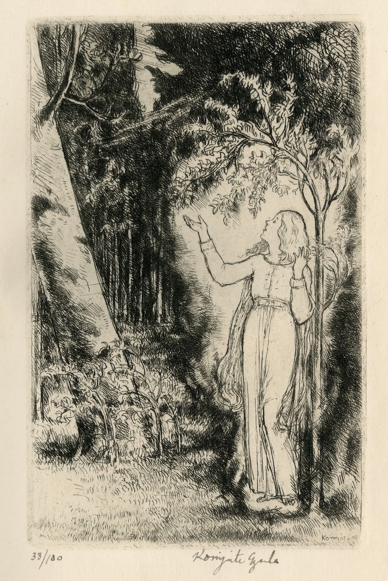 One of five  etchings from Margit Rolla's poems in Ezüstharang (Silverbell) (1938)