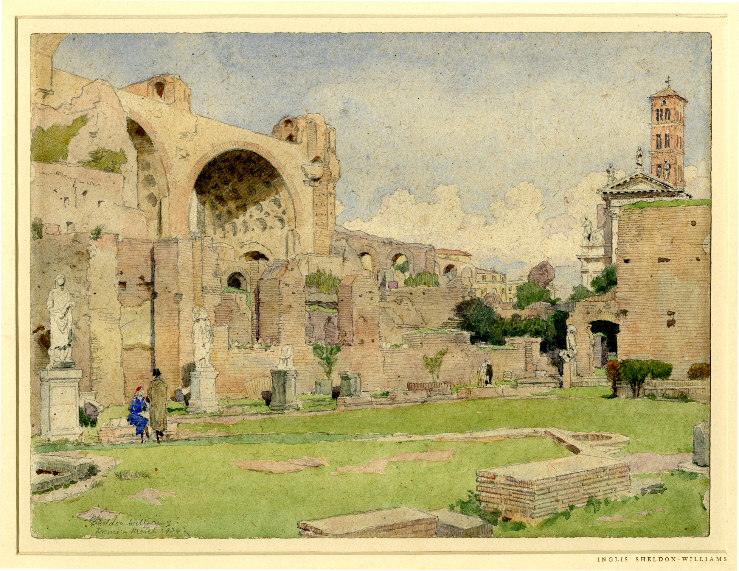 The Basilica of Constantine and S Francesca Romana in the Forum, Rome (1934)