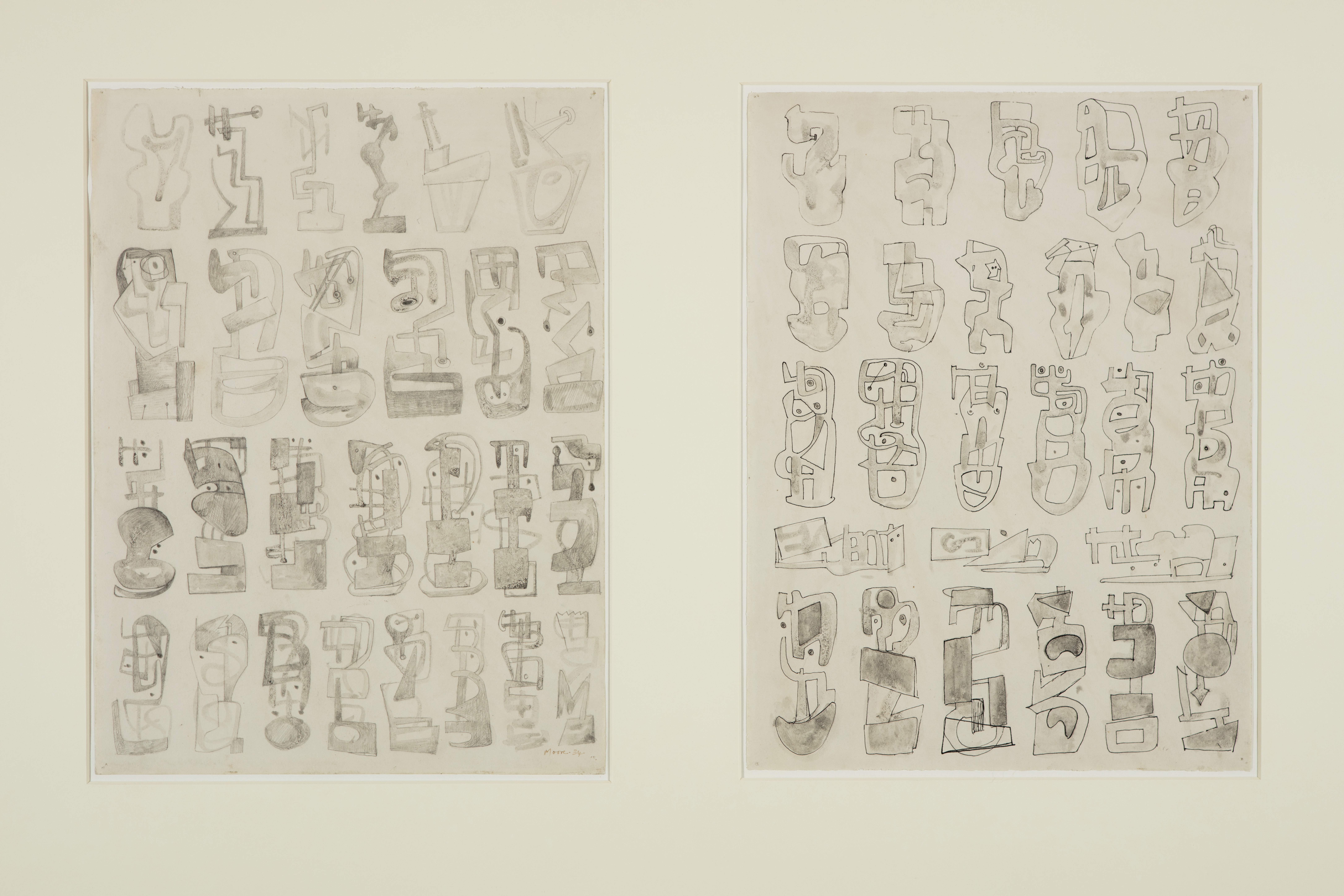 Two sheets of studies for metal sculptures (1) (1934)