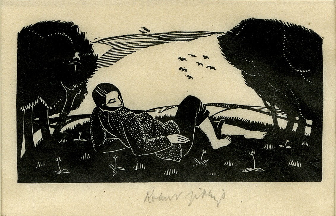 Boy lying on bank between trees (Illustration to Grey's 'Fallodon Papers', London: 1926) (1926)