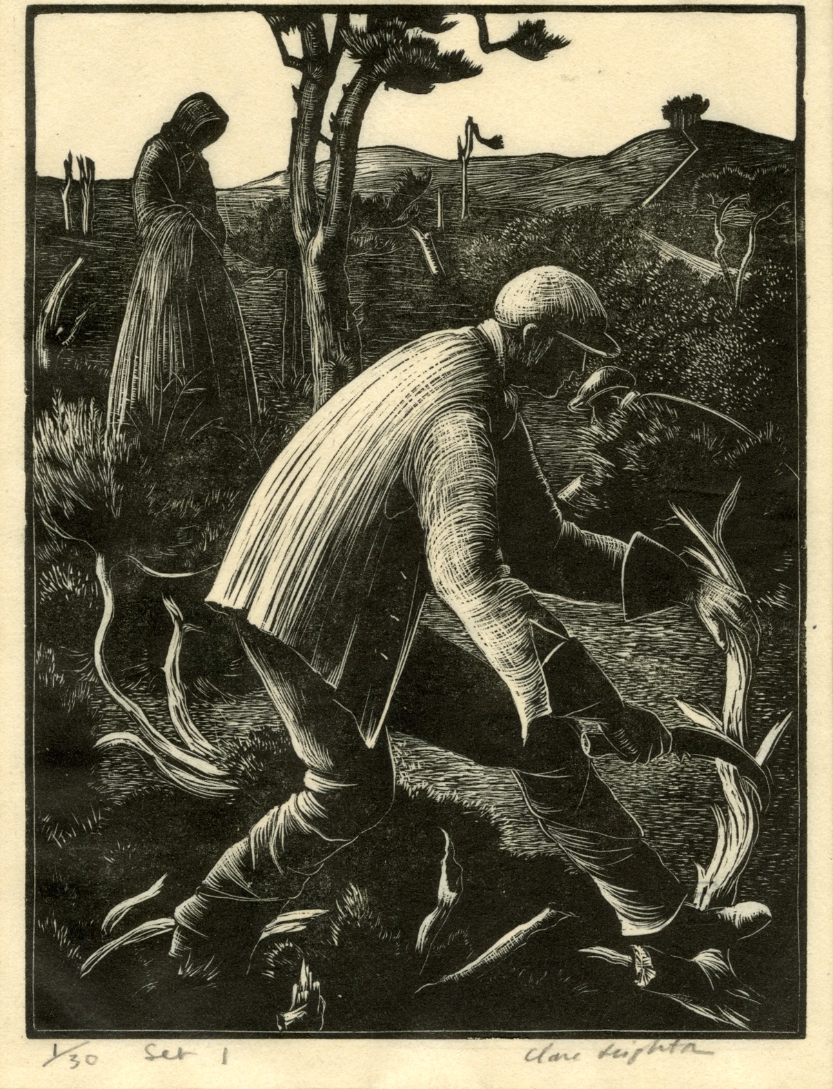 Men cutting dead wood on heathland (Illustration to Thomas Hardy's The Return of the Native) (1929)