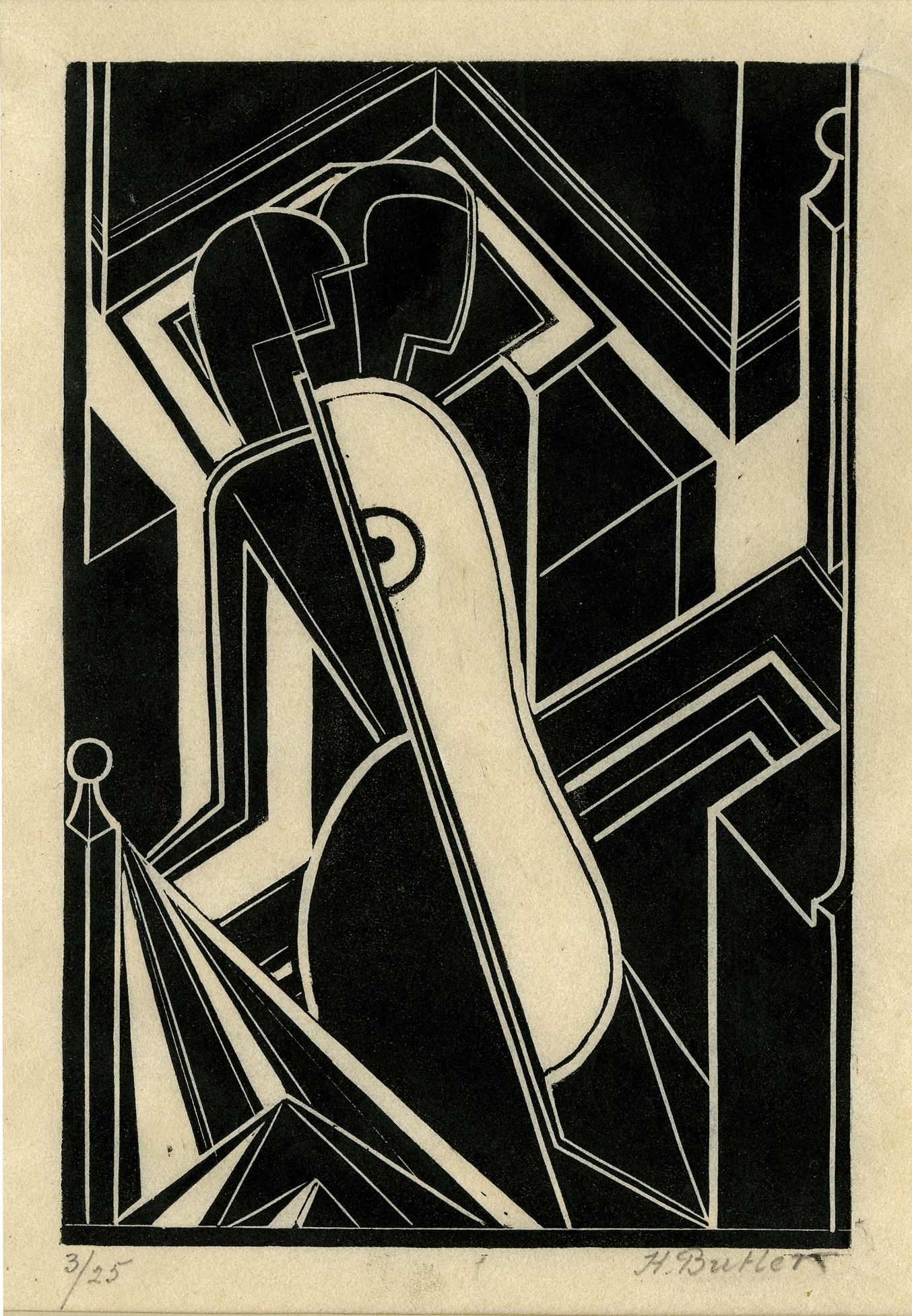 Abstract art deco design with two figures (circa 1930)