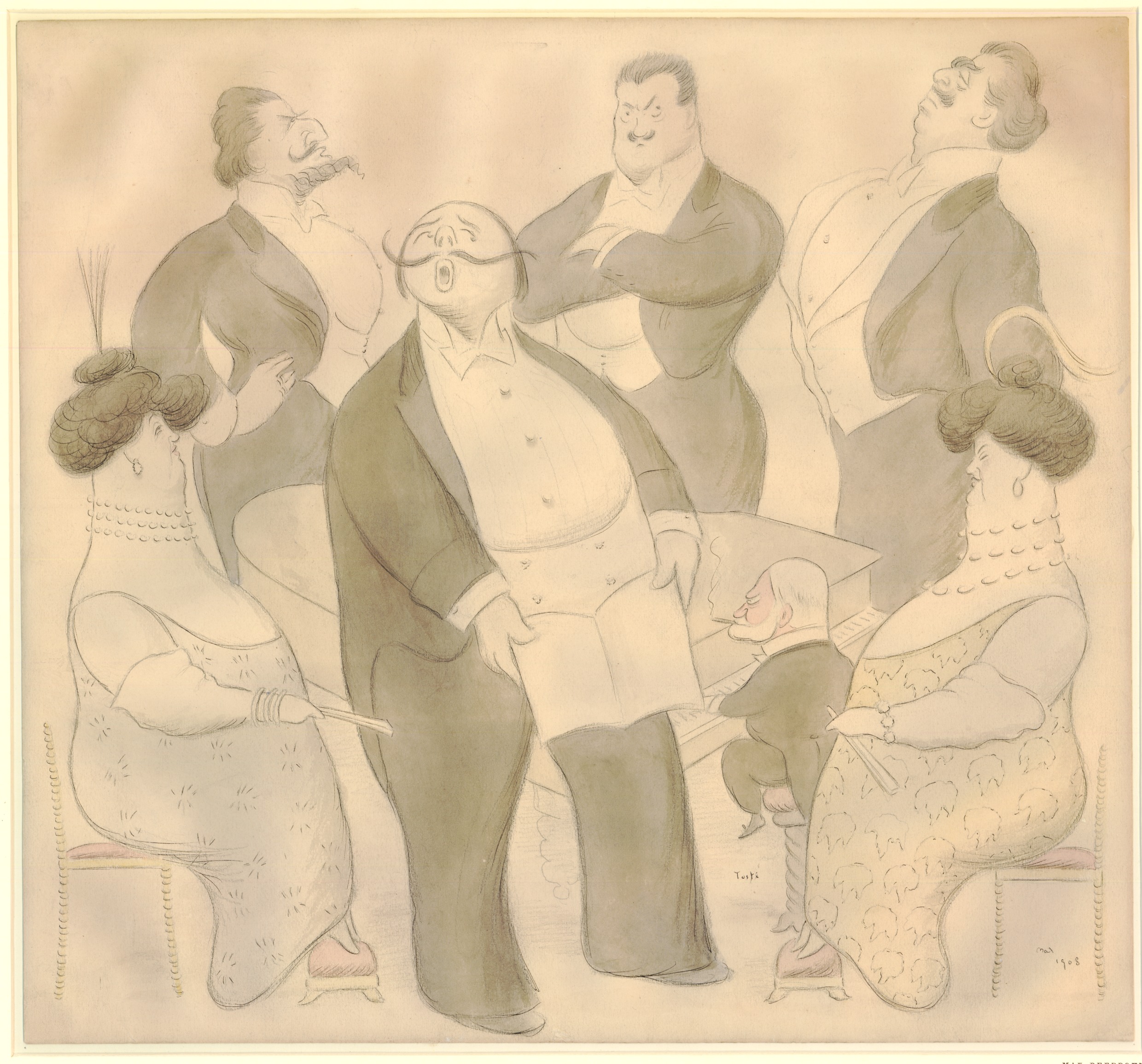 Group of musicians (Caricature portrait of Paolo Tosh singing) (1908)