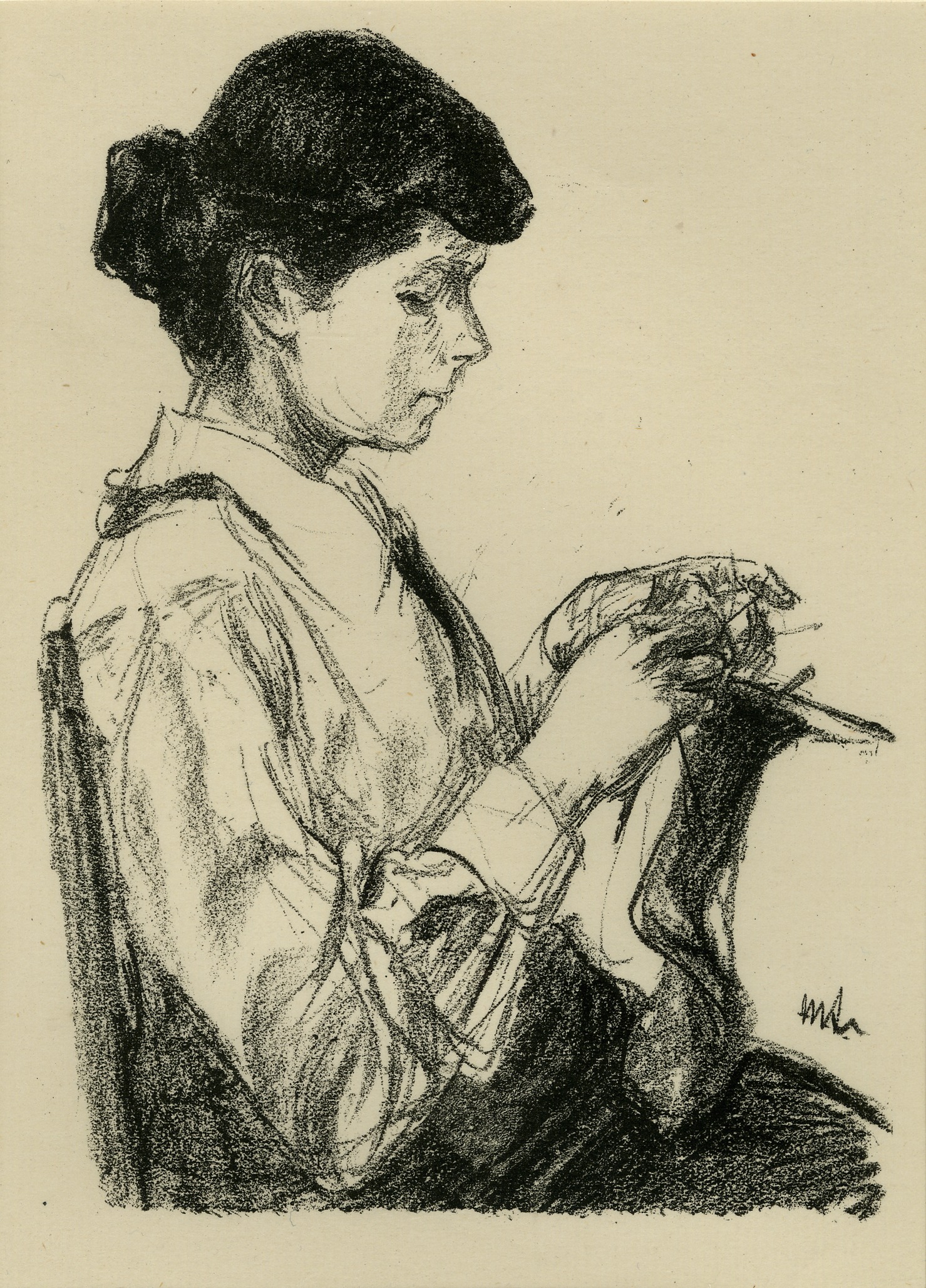 Strickendes Mädchen (Girl knitting) (1915)