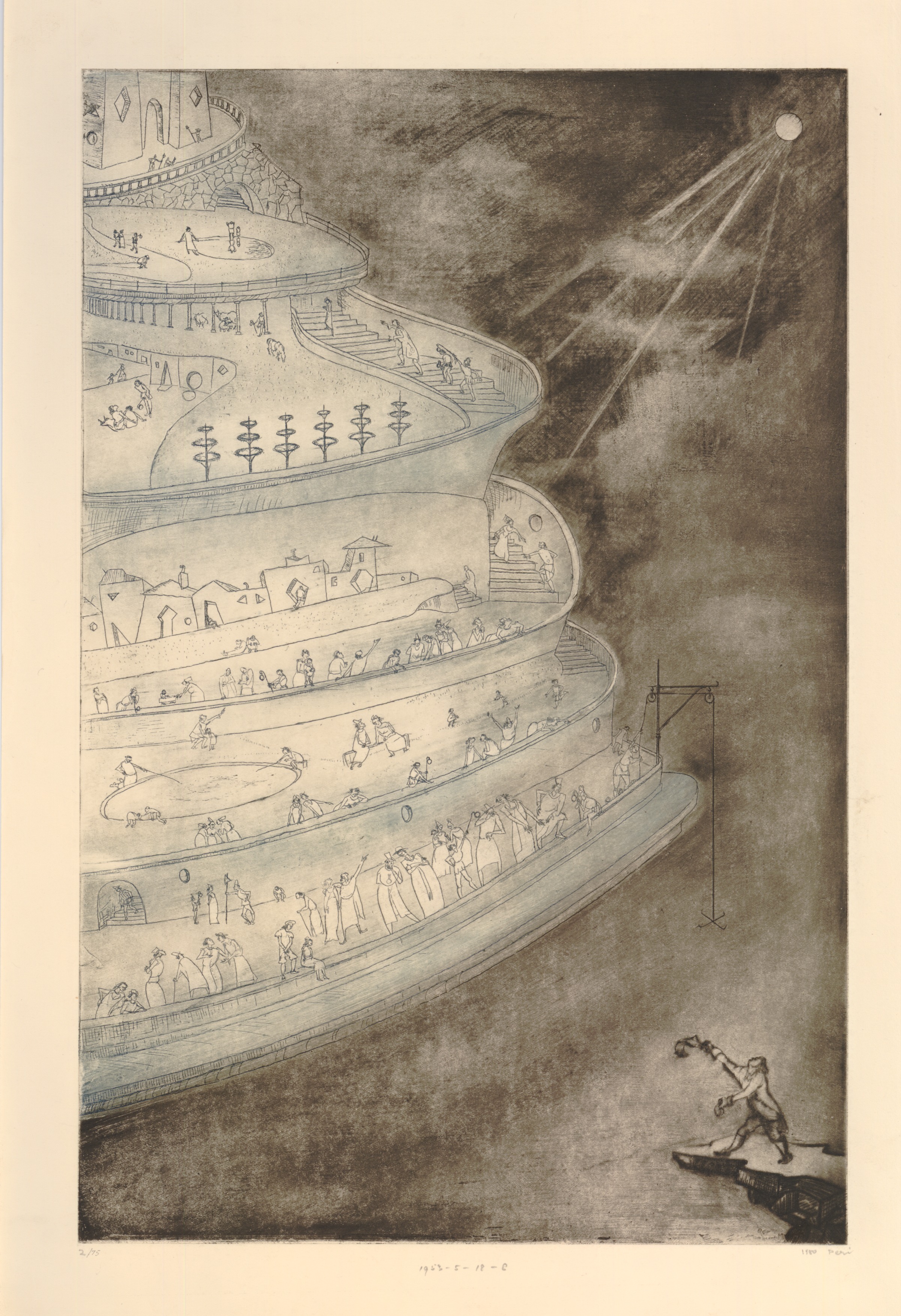 Voyage to Laputa: The flying island (from a series of eight etchings of Jonathan Swift's 'Gulliver's Travels') (1950)