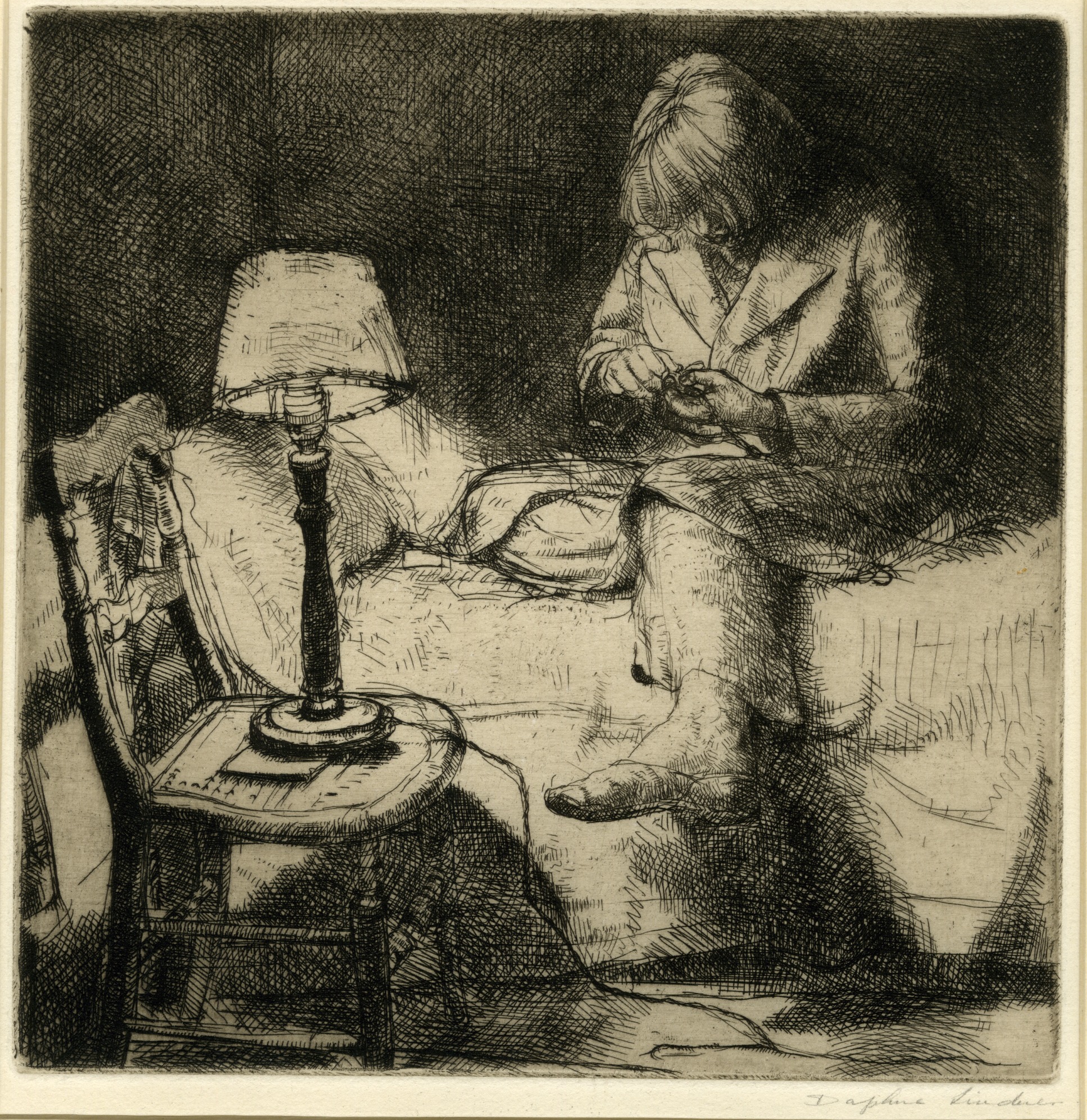 Sewing by candle-light (1933)