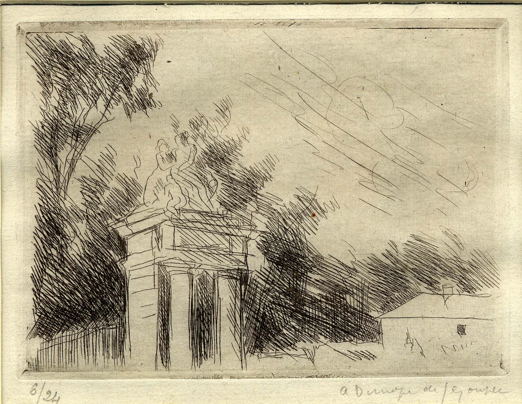 Versailles, l'entrée de l'orangerie (petite planche) (1924)