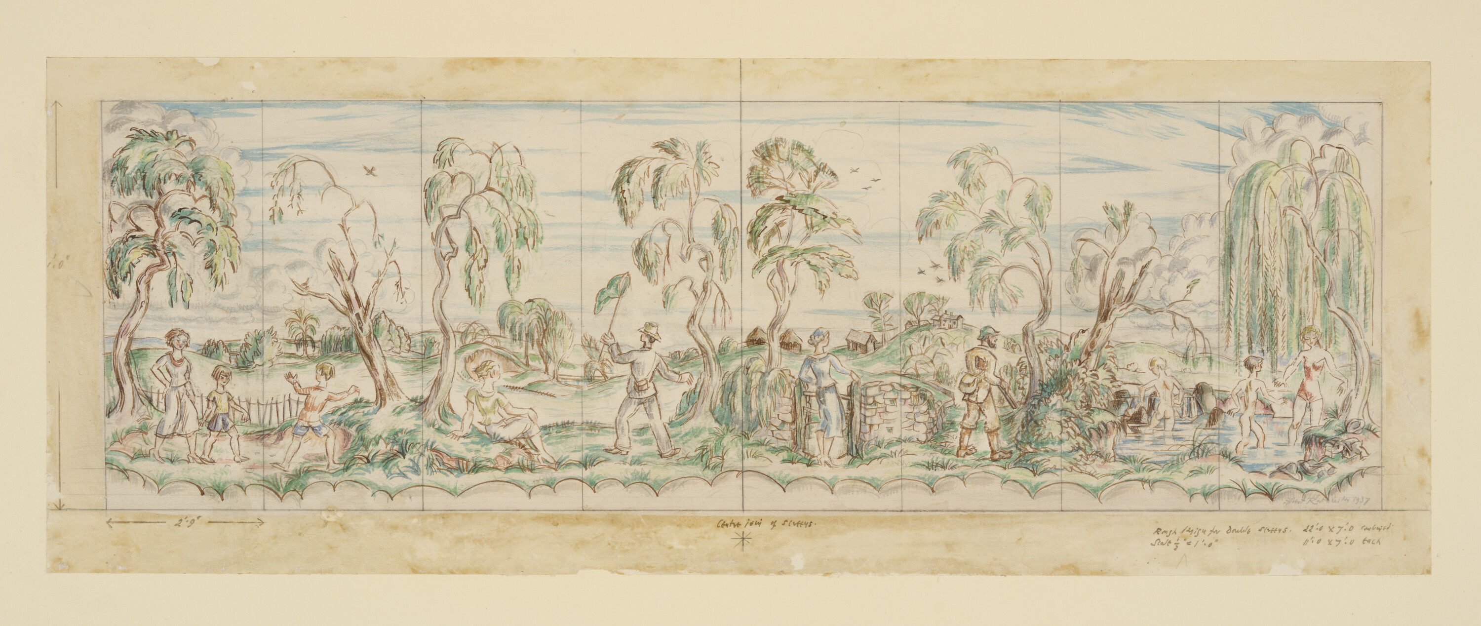 Figures in a landscape (Design for a screen) (1934)
