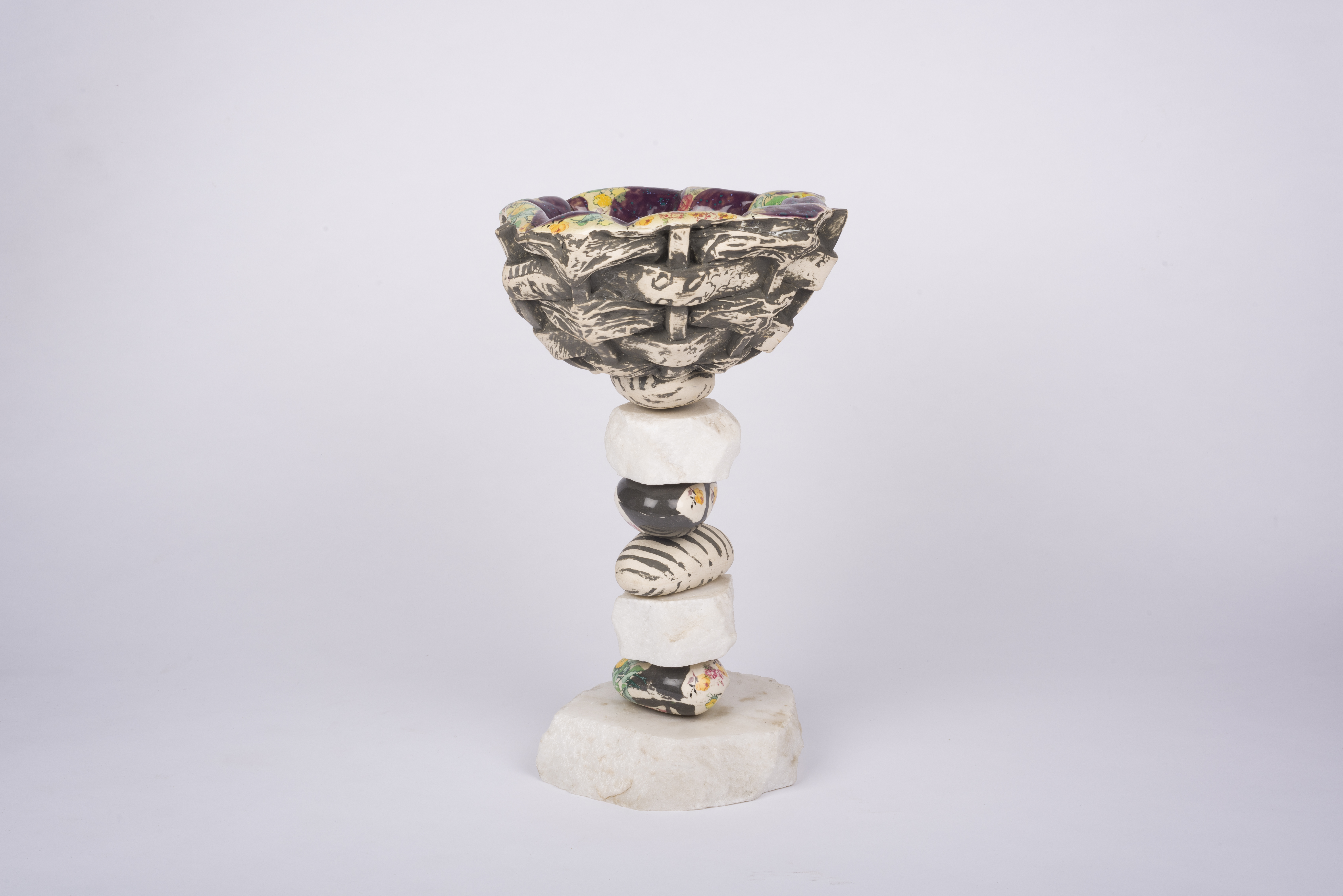 Large woven fruit bowl with pedestal (1996)