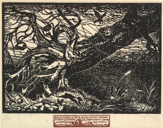 Le chêne et le roseau (Illustration to Jean de la Fontaine: 'celui de qui la tête au ciel était voisine') (1922)