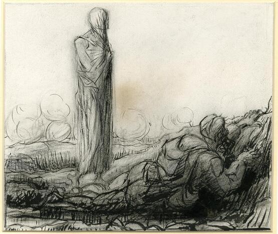The figure of Death; The Dance of Death (study for series of seven etchings) (1914-18)