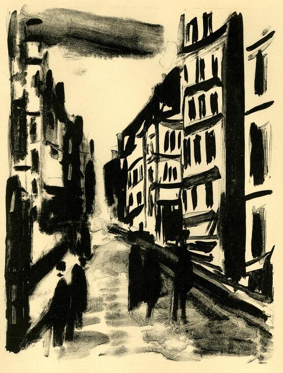 Street scene with figures (for Georges Duhamel's Les Hommes Abandonnés, no. 25) (1926)