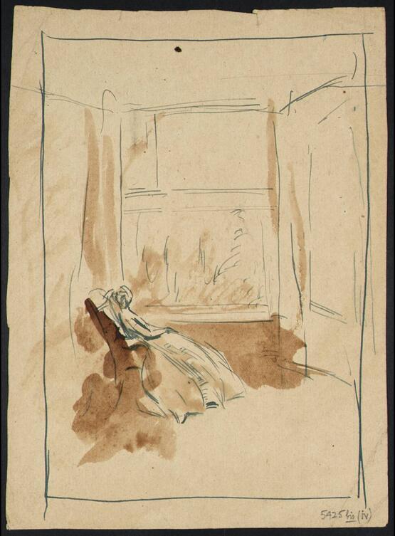 Catherine Linton seated at a Window during her Last Illness; verso: Four Figures at Table (from Emily Brontë's Wuthering Heights) (1899-1902)