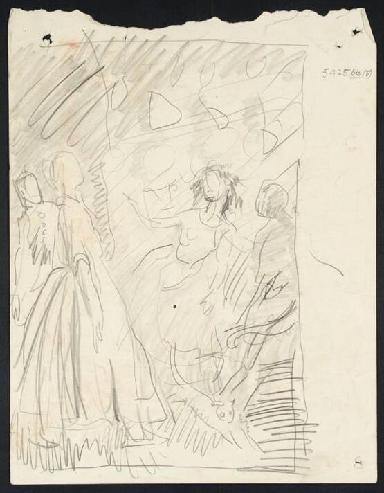 Four Figures and a Cat: possiby the Earnshaw and Linton children (from Emily Brontë's Wuthering Heights) verso: study of Hareton (1899-1902)
