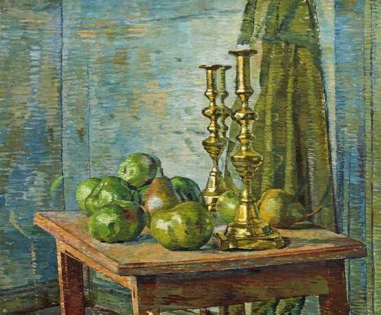 Brass Candlesticks and Pears (before 1951)