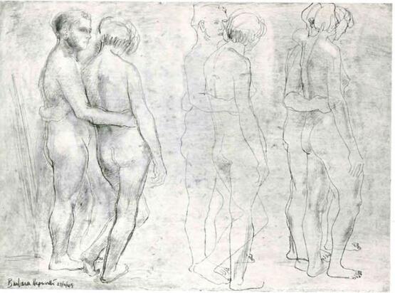 Three groups of nudes on a pink ground (1949)