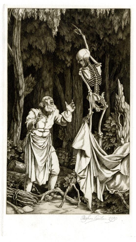 Death and the Woodman (Illustration to The Fables of Jean de la Fontaine, Vol. I, translated by Sir Edward Marsh, Heinemann, London and Random House, New York, 1931) (1930)
