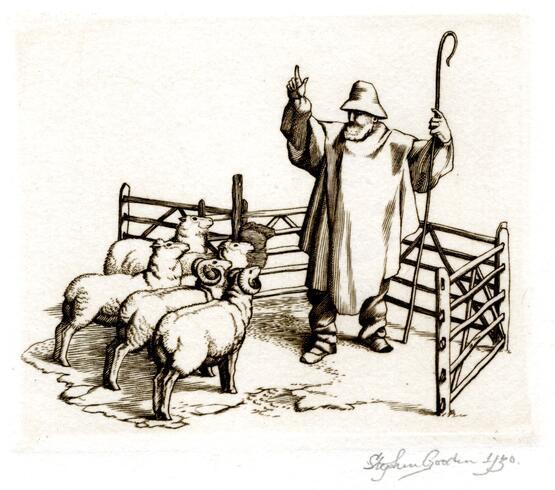 The Shepherd and his Flock (Illustration to The Fables of Jean de la Fontaine, Vol. II, translated by Sir Edward Marsh, Heinemann, London and Random House, New York, 1931) (1930)