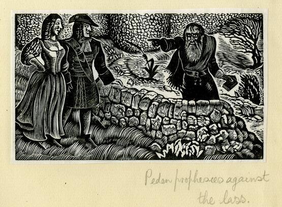 Peden prophesies against the lass (from Album containing complete set of pulls from blocks for 'The Devil in Scotland' by Douglas Percy Bliss) (1934)