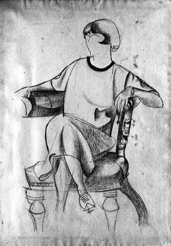 Study of a Seated Woman (recto); Study of a Man (verso) (1920-22)