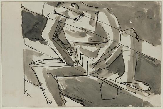 Players resting, Ghetto Theatre (ink wash series ) (1919)