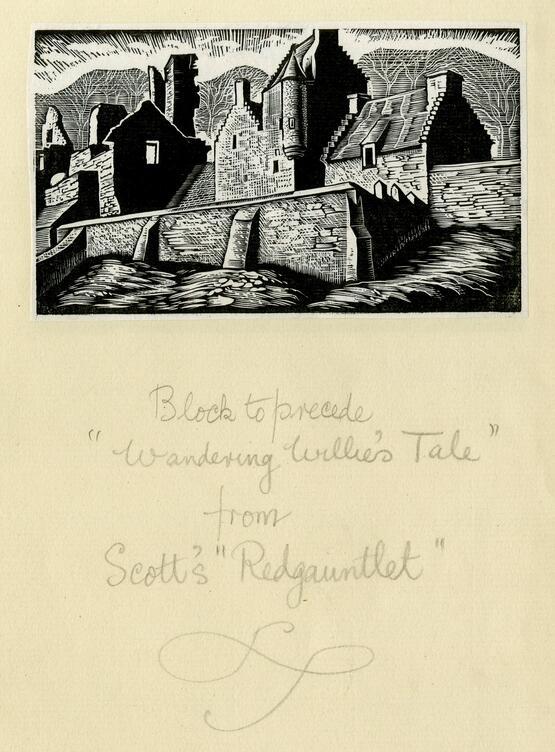 Block to precede "Wandering Willie's Tale from Scott's "Redgauntlet" (from Album containing complete set of pulls from blocks for 'The Devil in Scotland' by Douglas Percy Bliss) (1934)