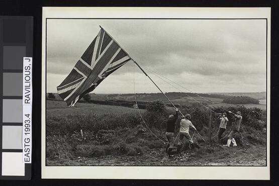 Hoisting the Jubilee flag, Harepath, June 1977 (Twelve photographs from the Beaford Photographic Archive, Image 4) (1977)