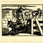 Men on horseback herding bulls into pen (1922)